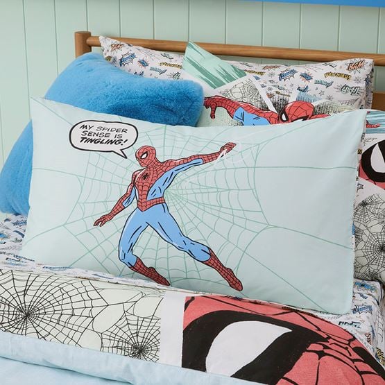 Marvel The Adventures of Spider-Man Blue Spider Sense Text Pillowcase