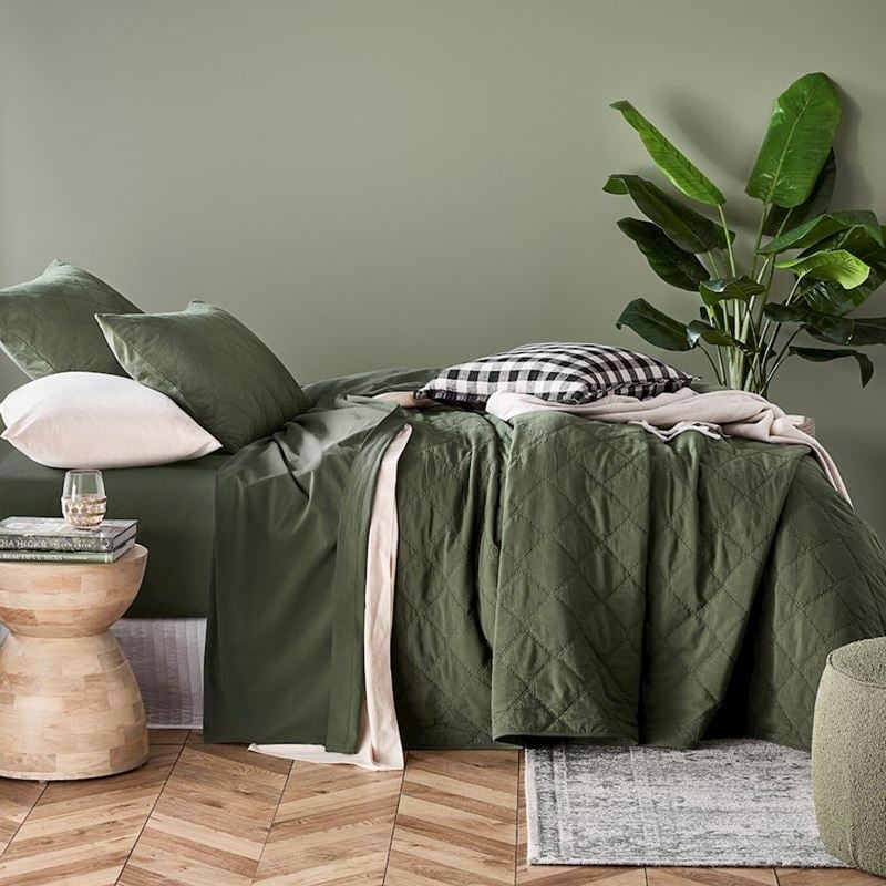 Stonewashed Cotton Basil Quilted Coverlet Separates