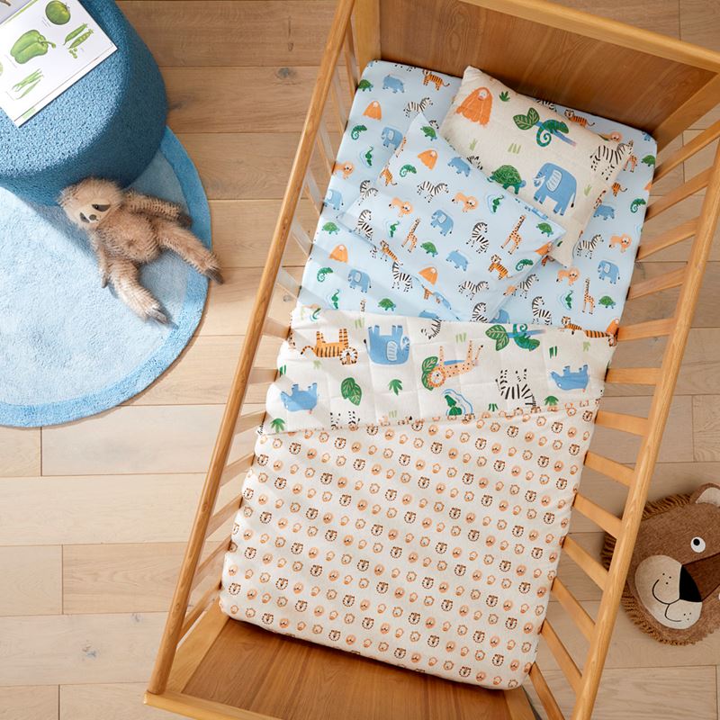 Jungle Adventure Grey Marle Jersey Quilted Cot Quilt Cover Set