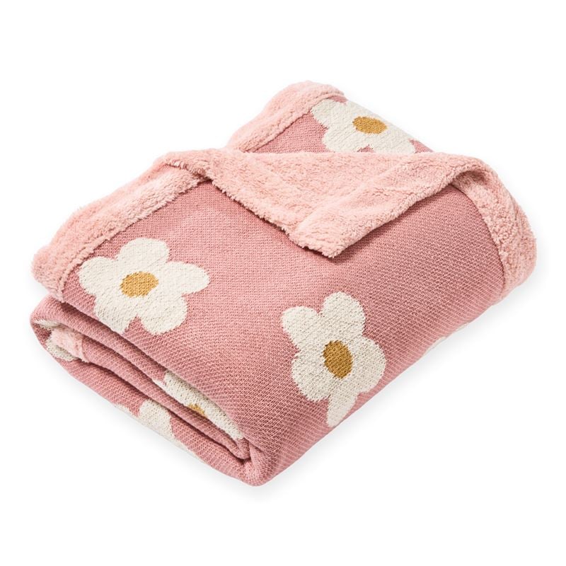 Ace Daisy Dusty Pink Knitted Sherpa Throw