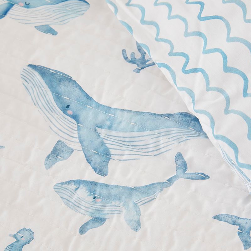 Whale Wonder White Quilted Cot Quilt Cover Set