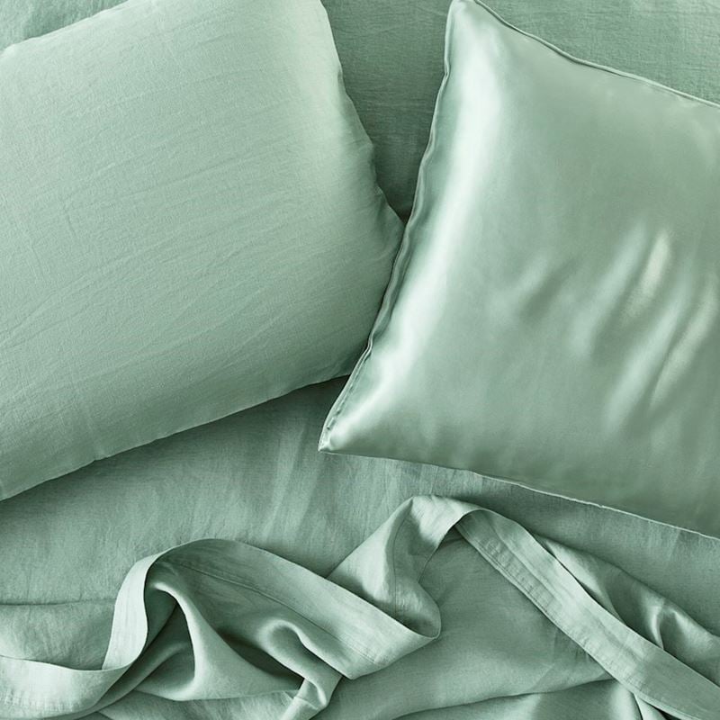 Vintage Washed Linen Silk Eucalyptus Pillowcase Pair