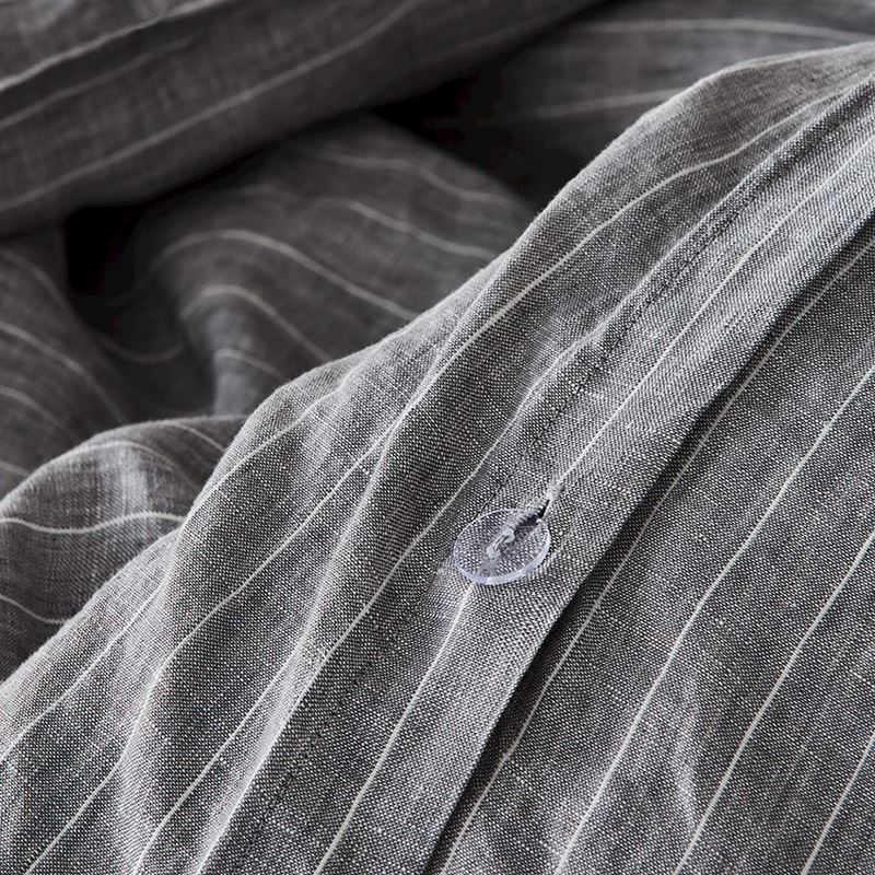 Vintage Washed Linen Grey Marle & White Stripe Quilt Cover Separates
