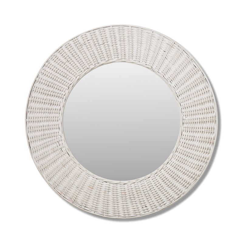 Rattan Antique White Round Woven Mirror
