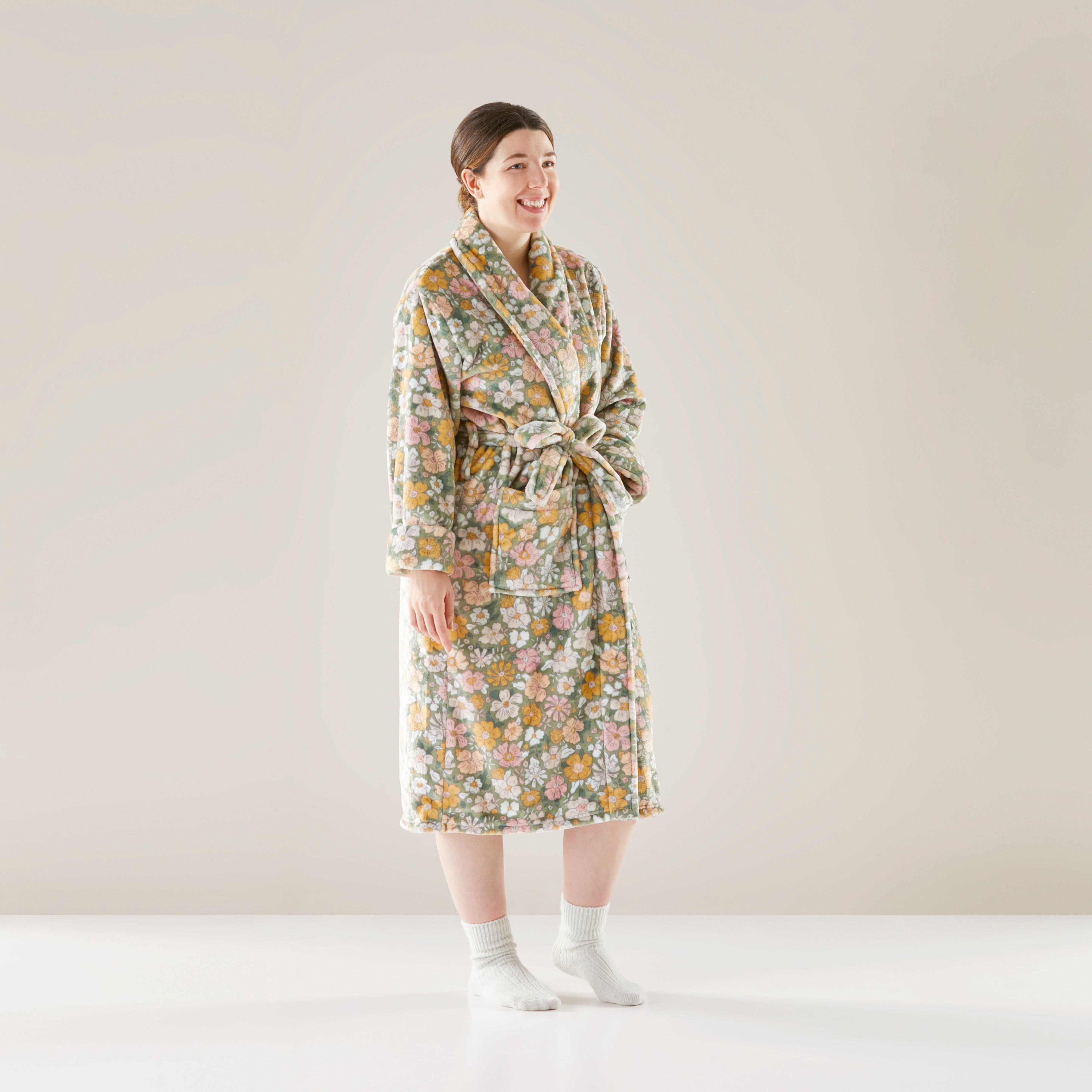 green floral dressing gown Fox Silk Paisley Lounge Gown in Sea Green main image 0
