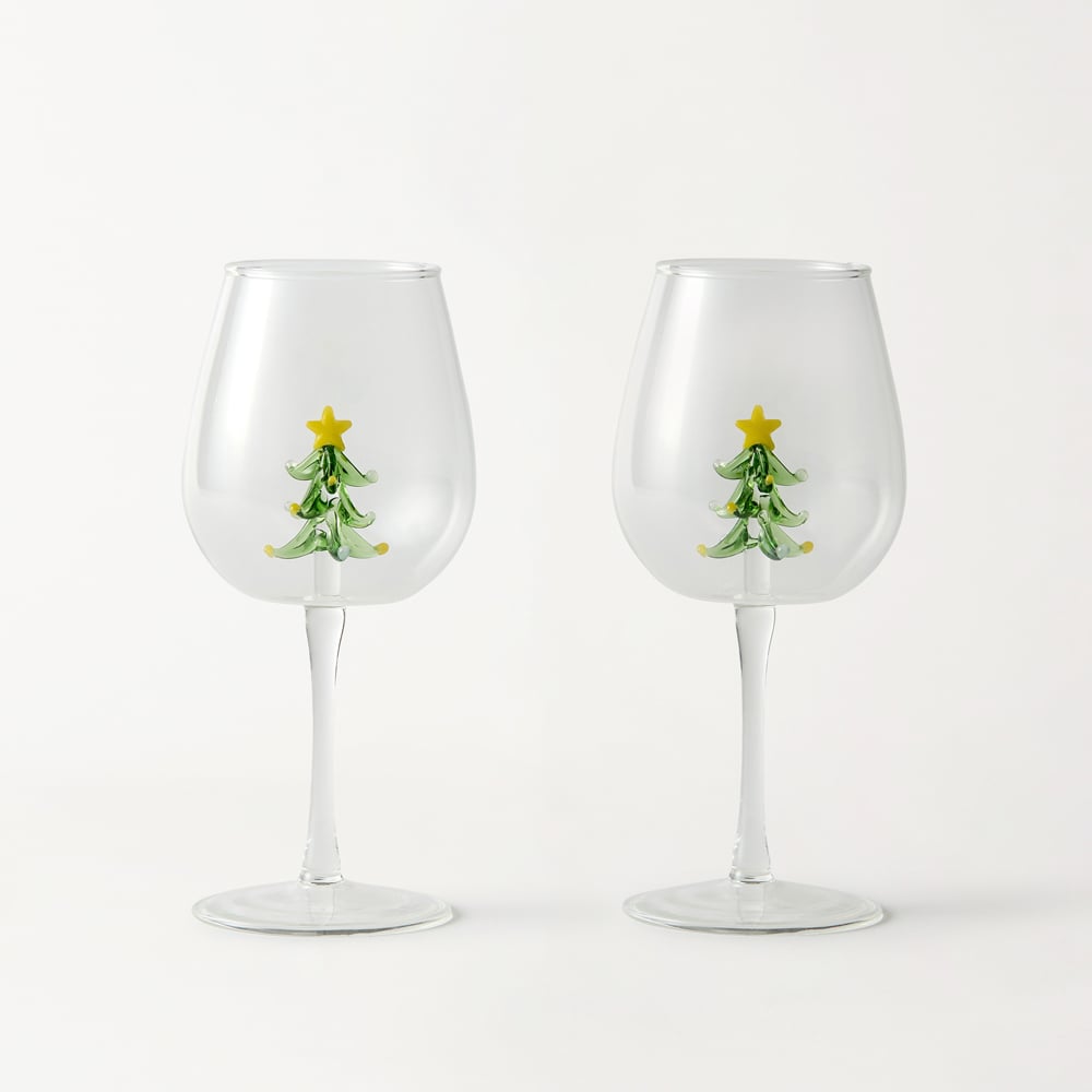 Christmas Green Tree Wine Glass Pack of 2 | Adairs