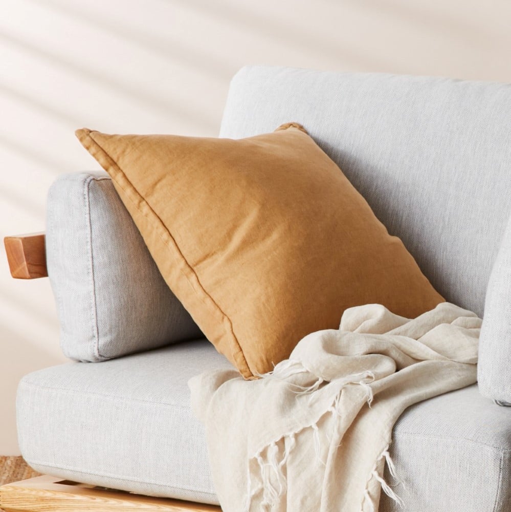 tobacco coloured cushions Belgian Tobacco Vintage Washed Linen Cushion