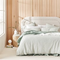 Vintage Washed Linen Eucalyptus Check Quilt Cover Separates
