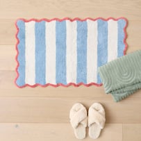 Scallop Stripe Chambray Blue & Natural Bath Mat