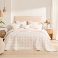 Stonewashed Cotton Sand Gingham Quilted Coverlet Separates