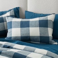 Vintage Washed Linen Large Navy Check Pillowcases