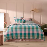 Vintage Washed Linen Cotton Forest Check Quilt Cover Set + Separates