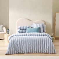 Stonewashed Cotton Blue Block Stripe Quilt Cover Separates