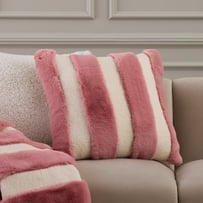 Neve Stripe Natural & Pink Fur Cushion