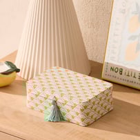 Teal Block Printed Jewellery Box