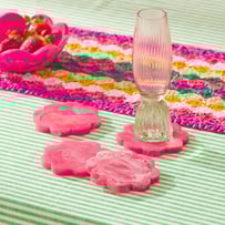 Calypso Matte Raspberry Scalloped Resin Coasters Set of 4