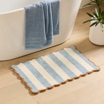 Scallop Stripe Chambray Blue & Bran Bath Mat