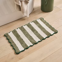 Scallop Moss & Natural Stripe Bath Mat
