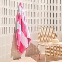 Bronte Pink Stripe Luxe Velour Pocket Beach Towel