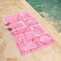 Azalea Pink Motif Terry Textured Beach Towel