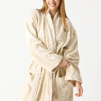 Cream Motif Terry Textured Beach Robe
