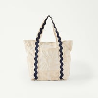 Cream Motif Terry Textured Beach Tote