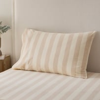 Stonewashed Cotton Natural Block Stripe Pillowcases