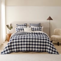 Stonewashed Cotton Denim Gingham Quilted Coverlet Separates