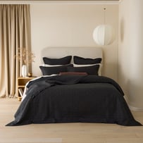 Vintage Washed Linen Liquorice Quilted Coverlet Separates