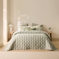 Stonewashed Cotton Basil & Pistachio Block Stripe Quilted Coverlet Separates