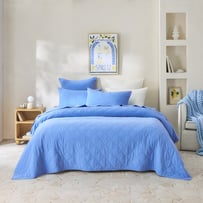 Stonewashed Cotton Cobalt Quilted Coverlet Seperates