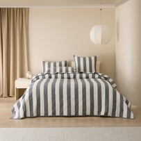 Stonewashed Cotton Black & Coconut Wide Stripe Quilted Coverlet Separates