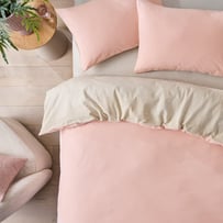 Olsen Linen Cotton Natural & Pink Quilt Cover Set 
