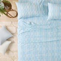 Printed Percale Blue Checkerboard Sheet Set