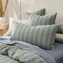 Stonewashed Cotton Olive and Denim Block Stripe Pillowcases