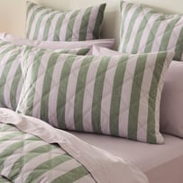 Stonewashed Cotton Emerald & Lilac Block Stripe Quilted Pillowcases