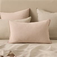 Stonewashed Printed Cotton Piped Earth Stripe Pillowcase