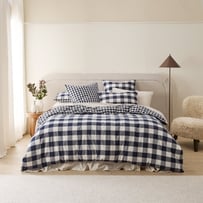 Stonewashed Cotton Denim Gingham Quilt Cover Separates