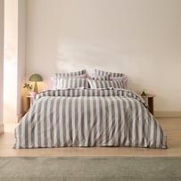 Stonewashed Cotton Emerald & Lilac Block Stripe Quilt Cover Separates