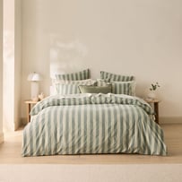 Stonewashed Cotton Basil & Pistachio Block Stripe Quilt Cover Separates