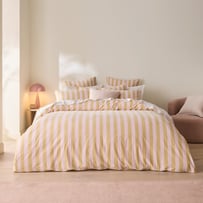 Stonewashed Cotton Pink & Olive Oil Block Stripe Quilt Cover Separates