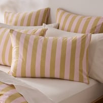 Stonewashed Cotton Pink & Olive Oil Block Stripe Pillowcases