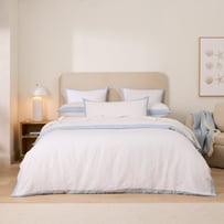 Vintage Washed Linen White & Dusty Blue Border Quilt Cover Separates