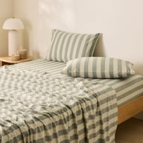 Stonewashed Cotton Basil & Pistachio Block Stripe Sheet Seperates