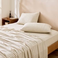 Washed Bamboo Linen Black & Natural Stripe Sheet Set