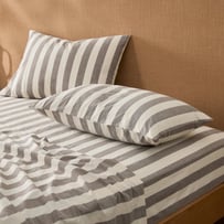 Stonewashed Cotton Natural & Chocolate Stripe Sheet Separates