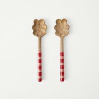 Christmas Red & Pink Mango Wood Salad Servers Pack of 2