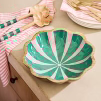 Christmas Pink & Green Mango Wood Scalloped Serving Bowl