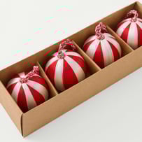 Thread Stripe White & Red Bauble Set of 4