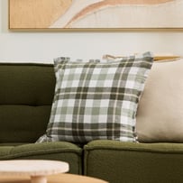 Belgian Green Louis Check Vintage Washed Linen Cushion